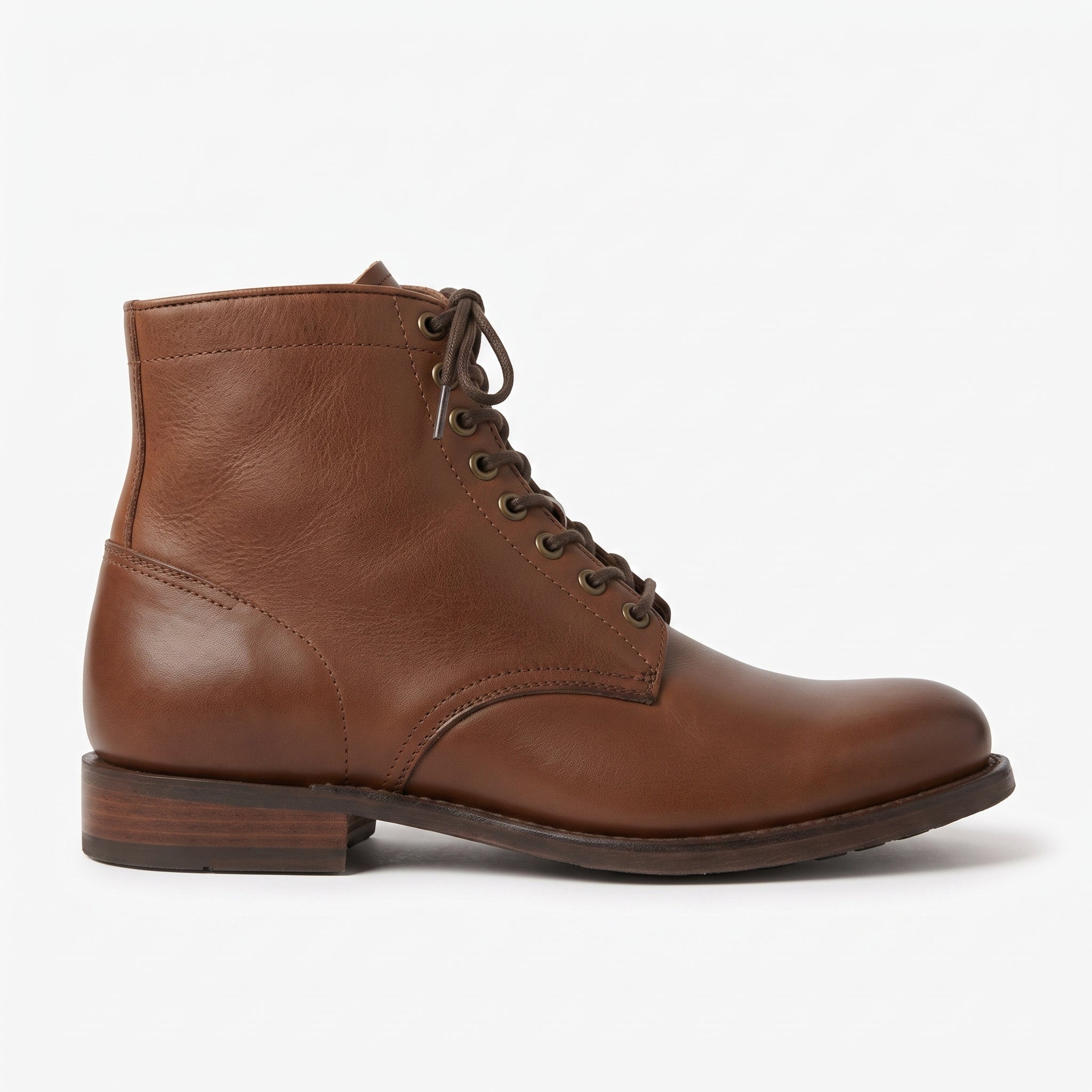 Men's Brown Plain-Toe Leather Ankle Lace-Up Boots — Crispin
