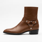 Men's Brown Plain-Toe Leather Biker Boots — Hulse