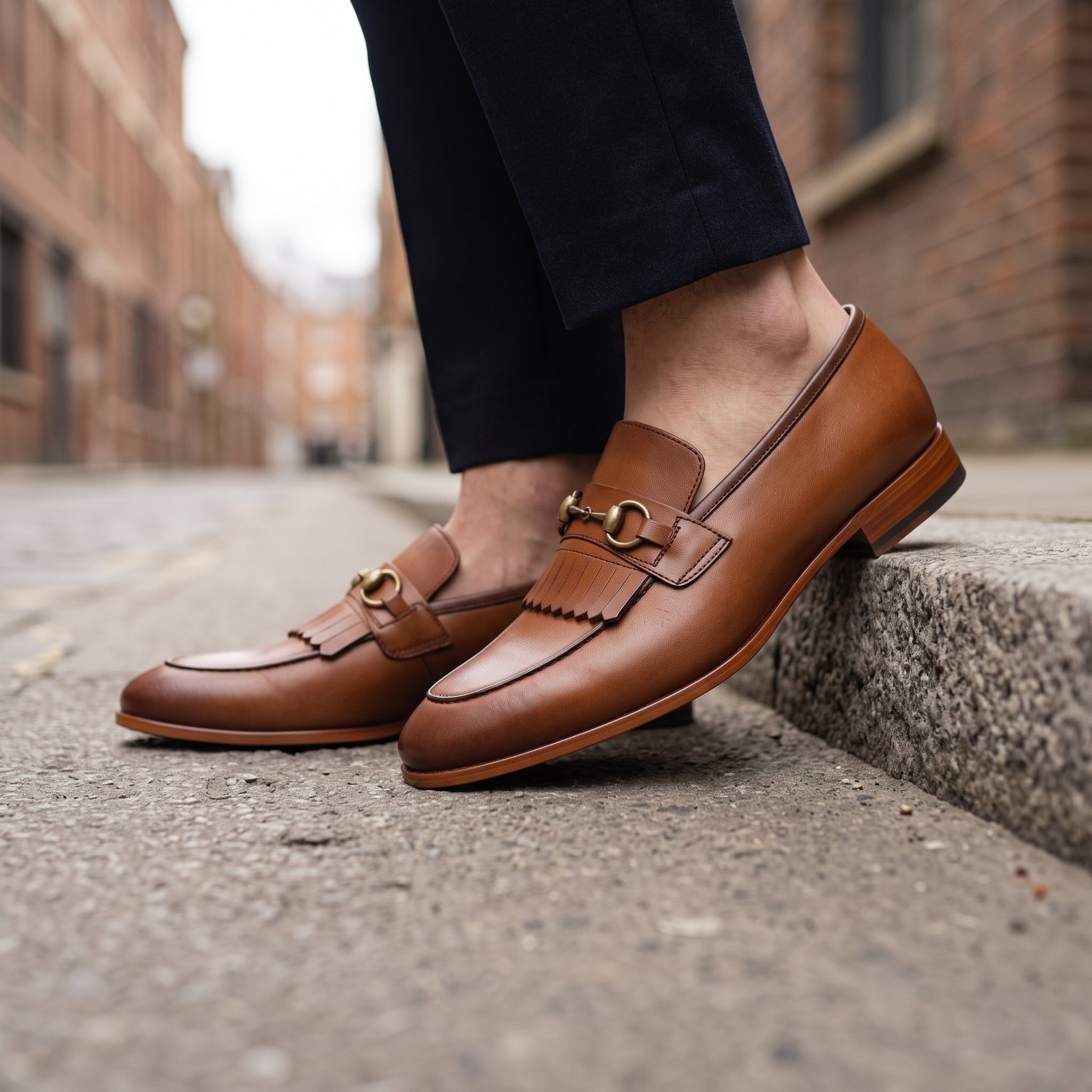 Men's Brown Plain-Toe Leather Bit Loafers — Adney