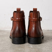 Men's Brown Plain-Toe Leather Buckled Chelsea Boots — Boyden