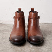 Men's Brown Plain-Toe Leather Buckled Chelsea Boots — Boyden