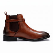 Men's Brown Plain-Toe Leather Buckled Chelsea Boots — Boyden