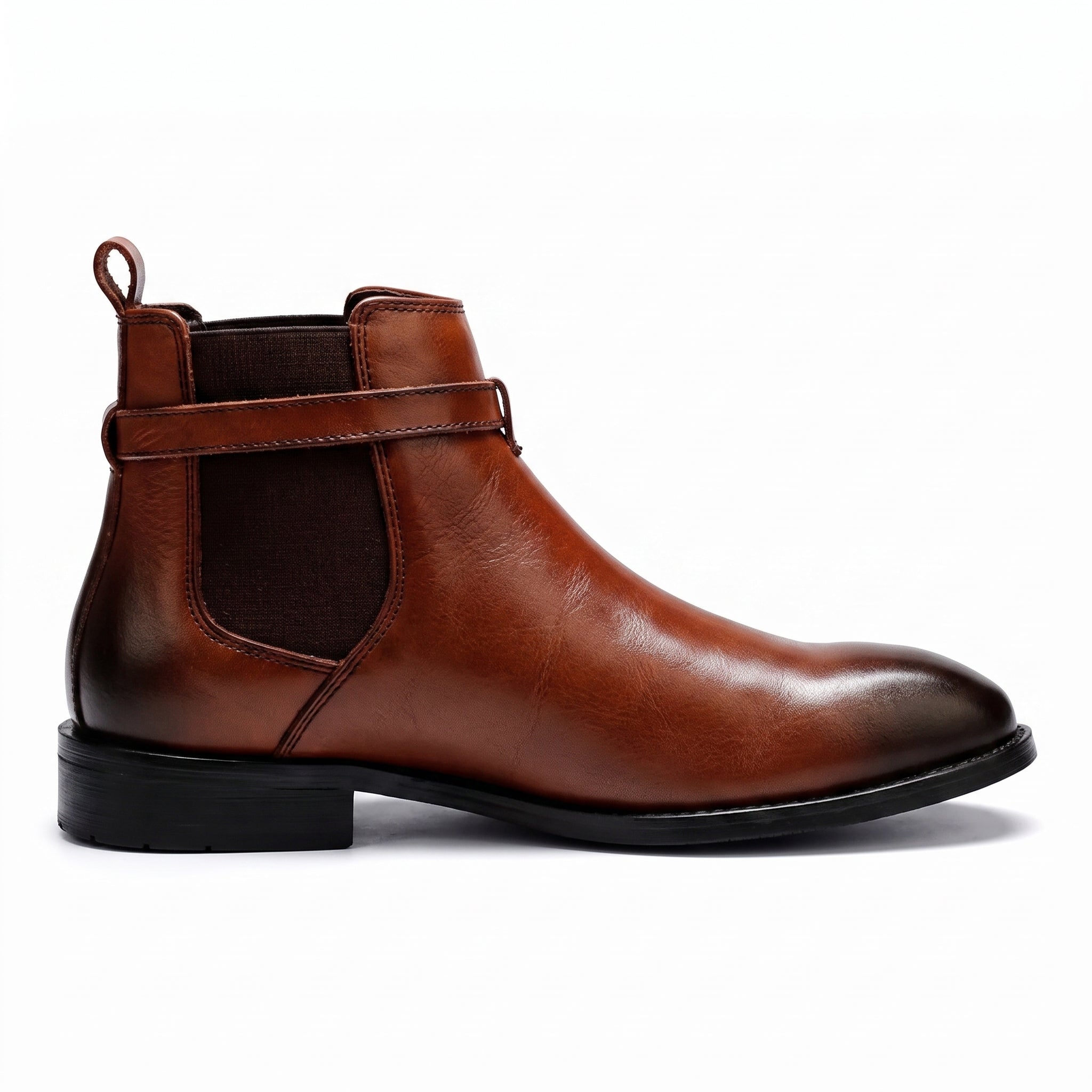 Men's Brown Plain-Toe Leather Buckled Chelsea Boots — Boyden