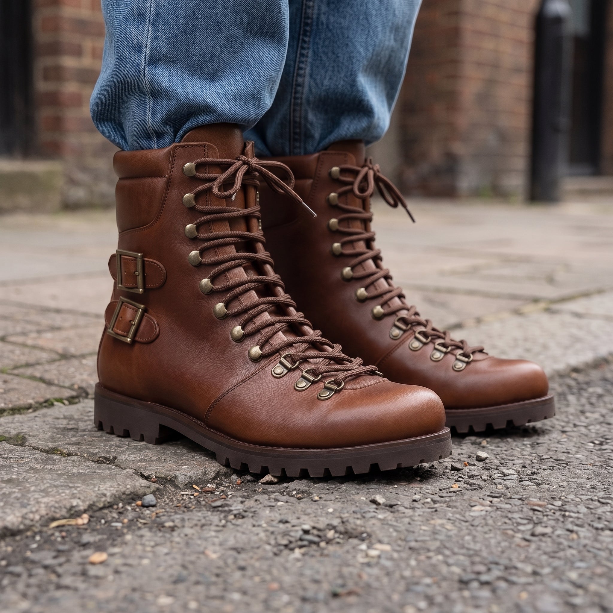 Men's Brown Plain-Toe Leather Hiker Boots — Enfield