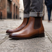 Men's Brown Plain-Toe Leather Chelsea Boots — Allonby