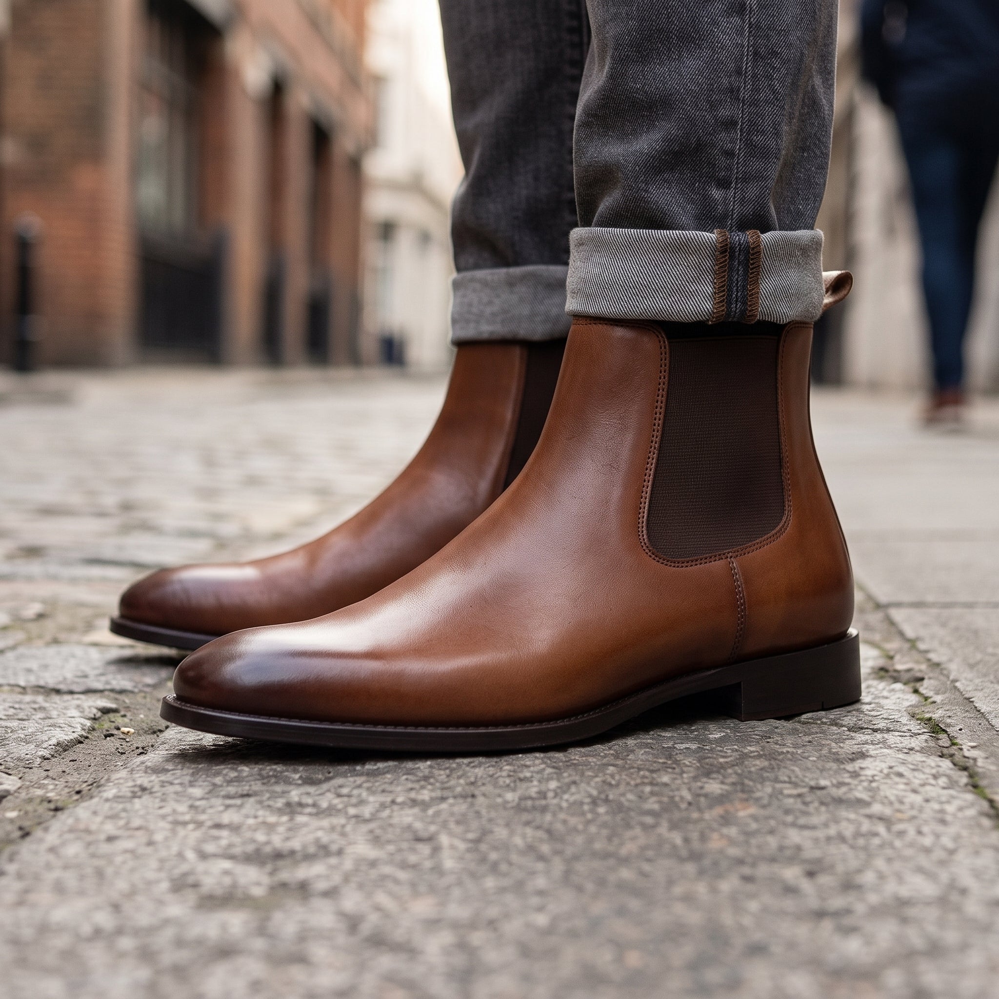 Men's Brown Plain-Toe Leather Chelsea Boots — Allonby