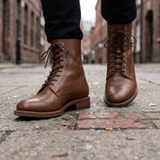 Men's Brown Plain-Toe Leather Combat Boots — Ashhurst