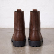 Men's Brown Plain-Toe Leather Combat Boots — Bagworth