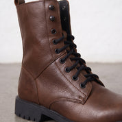 Men's Brown Plain-Toe Leather Combat Boots — Bagworth