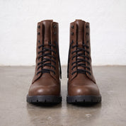 Men's Brown Plain-Toe Leather Combat Boots — Bagworth