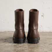Men's Brown Plain-Toe Leather Combat Boots — Wharfedale