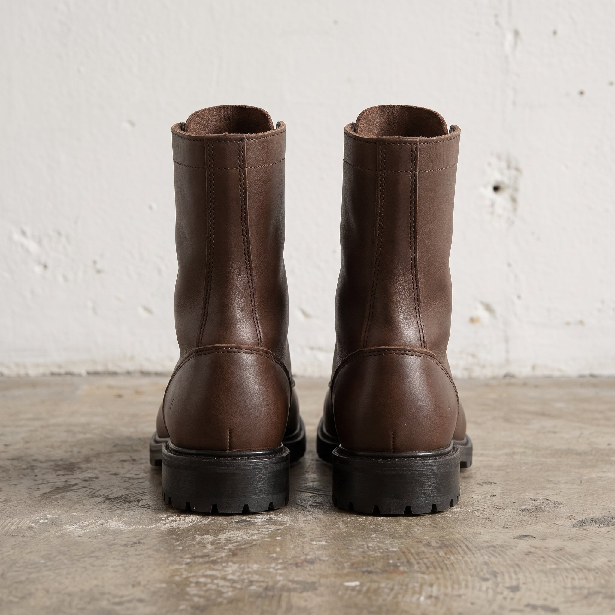 Men's Brown Plain-Toe Leather Combat Boots — Wharfedale