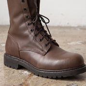 Men's Brown Plain-Toe Leather Combat Boots — Wharfedale