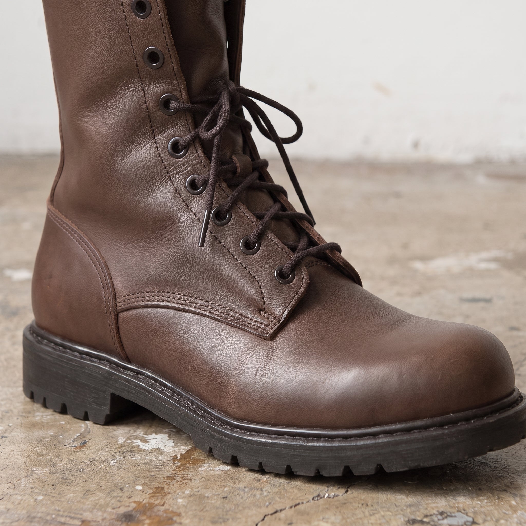 Men's Brown Plain-Toe Leather Combat Boots — Wharfedale