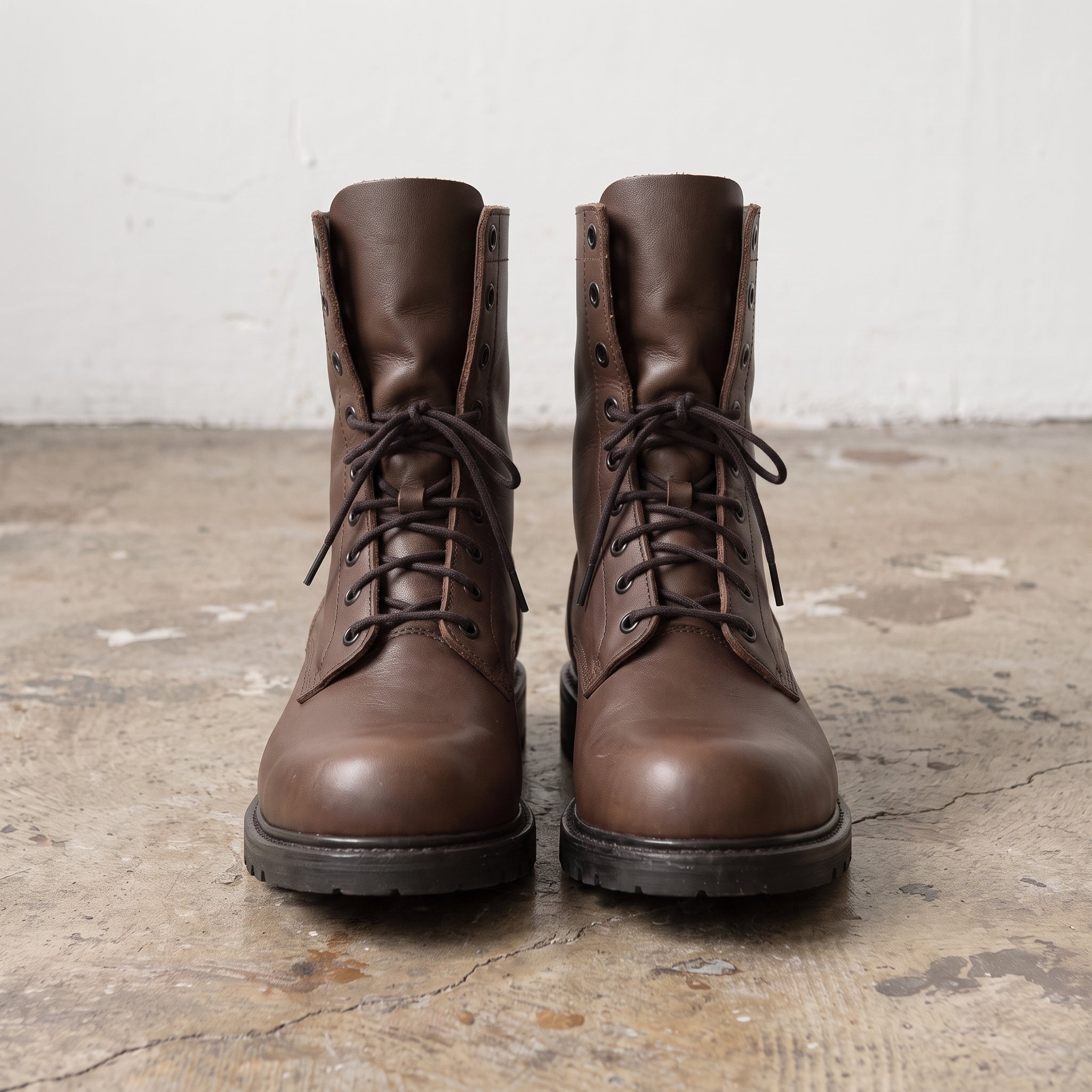 Men's Brown Plain-Toe Leather Combat Boots — Wharfedale
