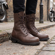 Men's Brown Plain-Toe Leather Combat Boots — Wharfedale