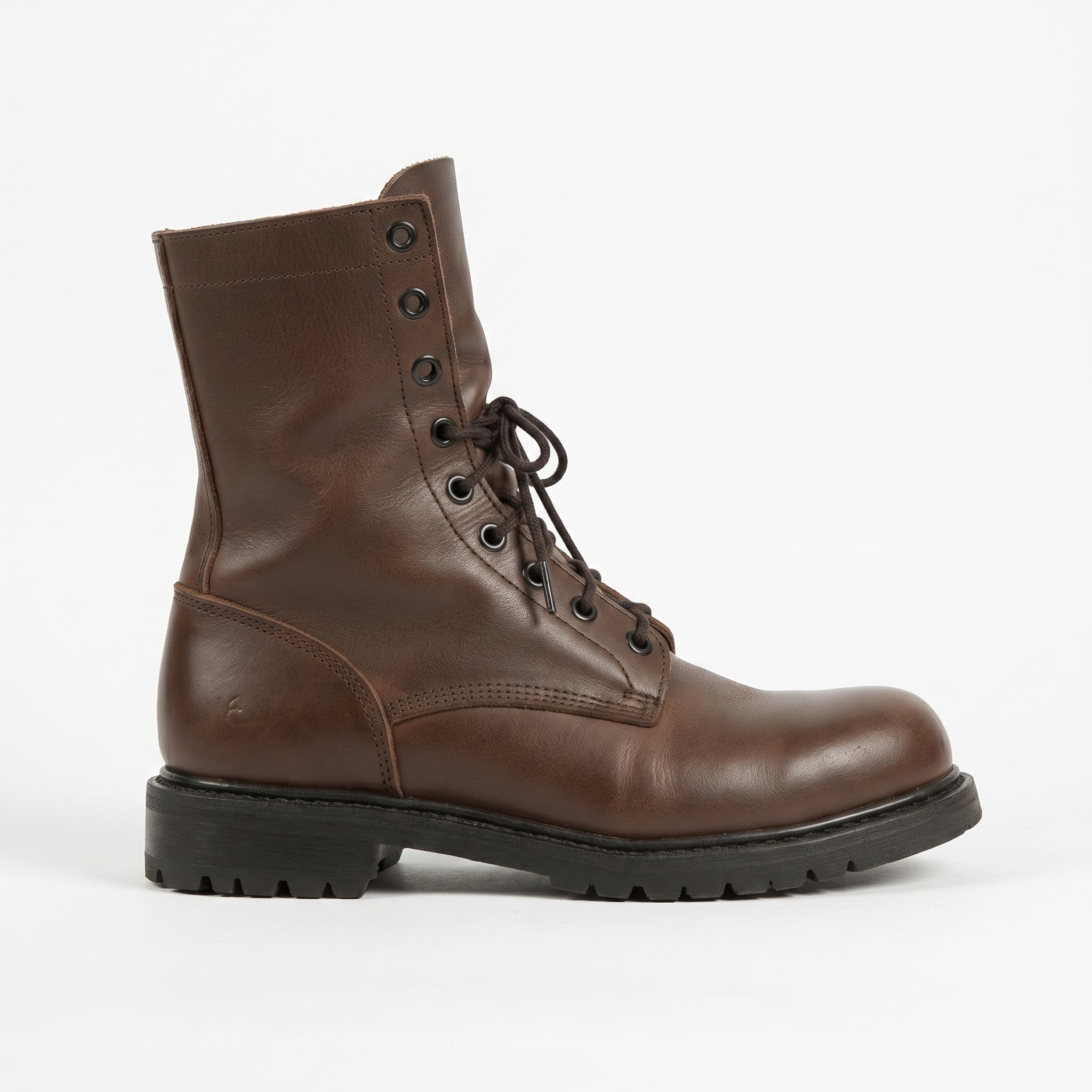 Men's Brown Plain-Toe Leather Combat Boots — Wharfedale