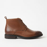 Men's Brown Plain-Toe Leather Derby Ankle Boots — Pearce