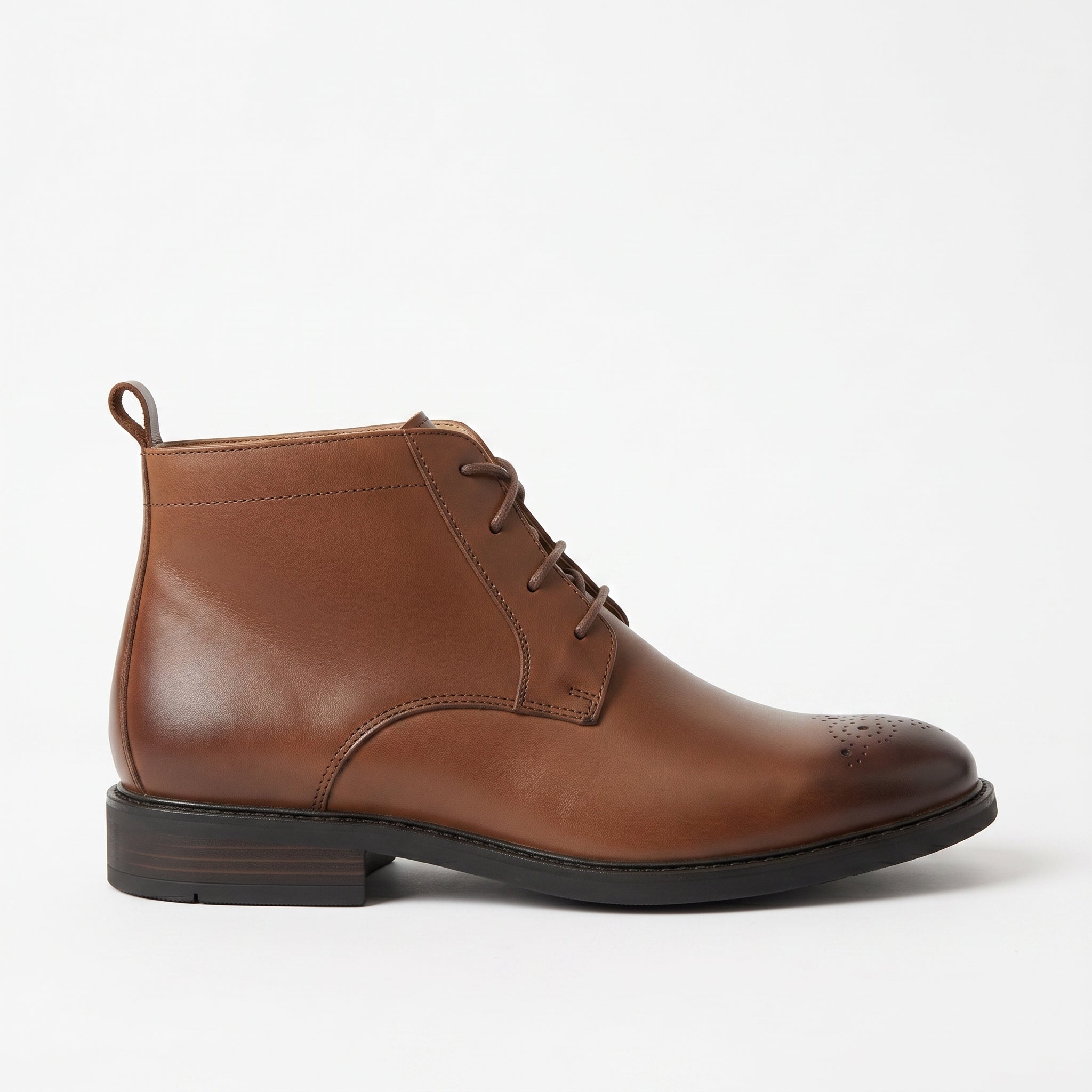 Men's Brown Plain-Toe Leather Derby Ankle Boots — Pearce