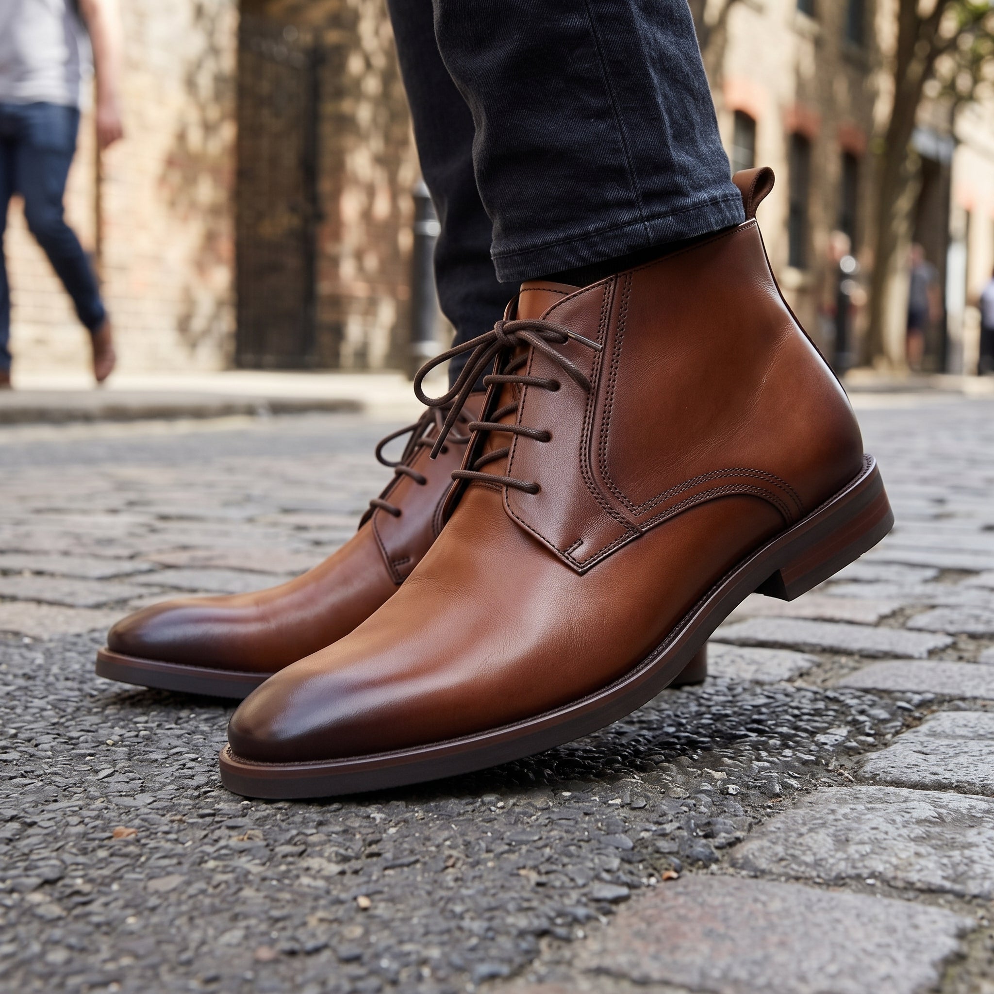 Men's Brown Plain-Toe Leather Chukka Boots — Aldred