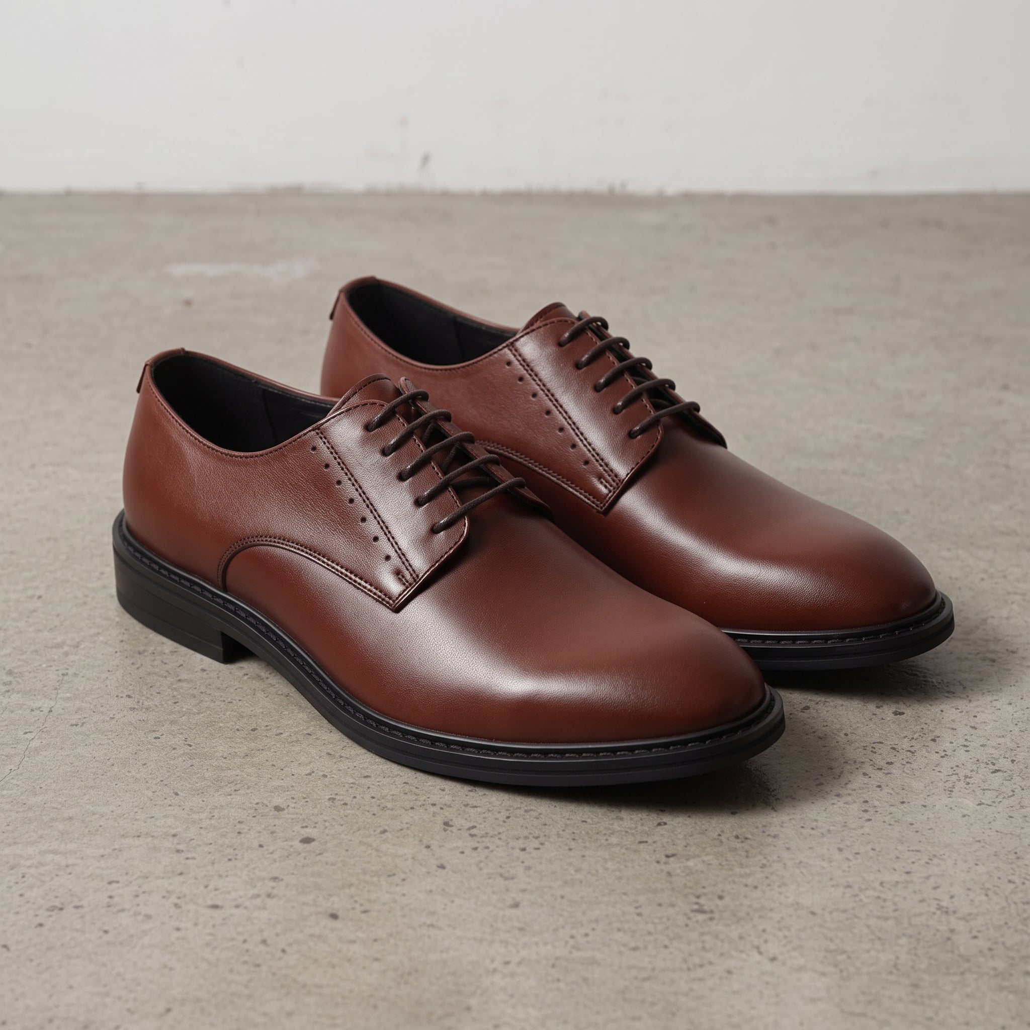 Men's Brown Plain-Toe Leather Derby Shoes — Hiscott