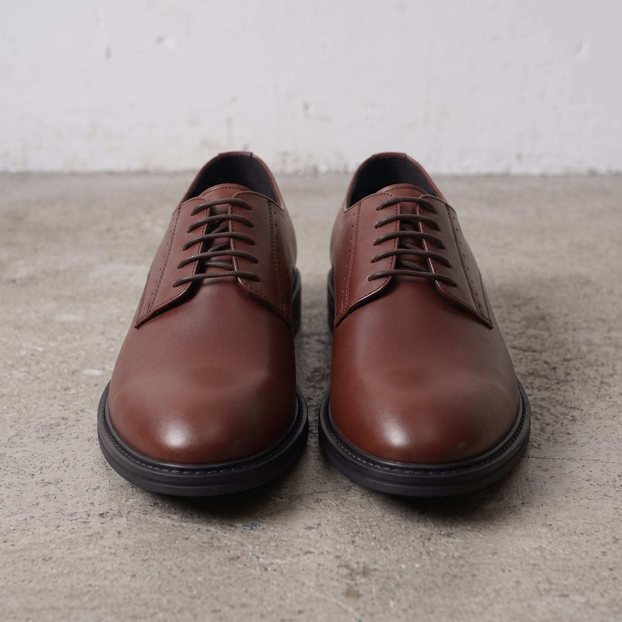 Men's Brown Plain-Toe Leather Derby Shoes — Hiscott
