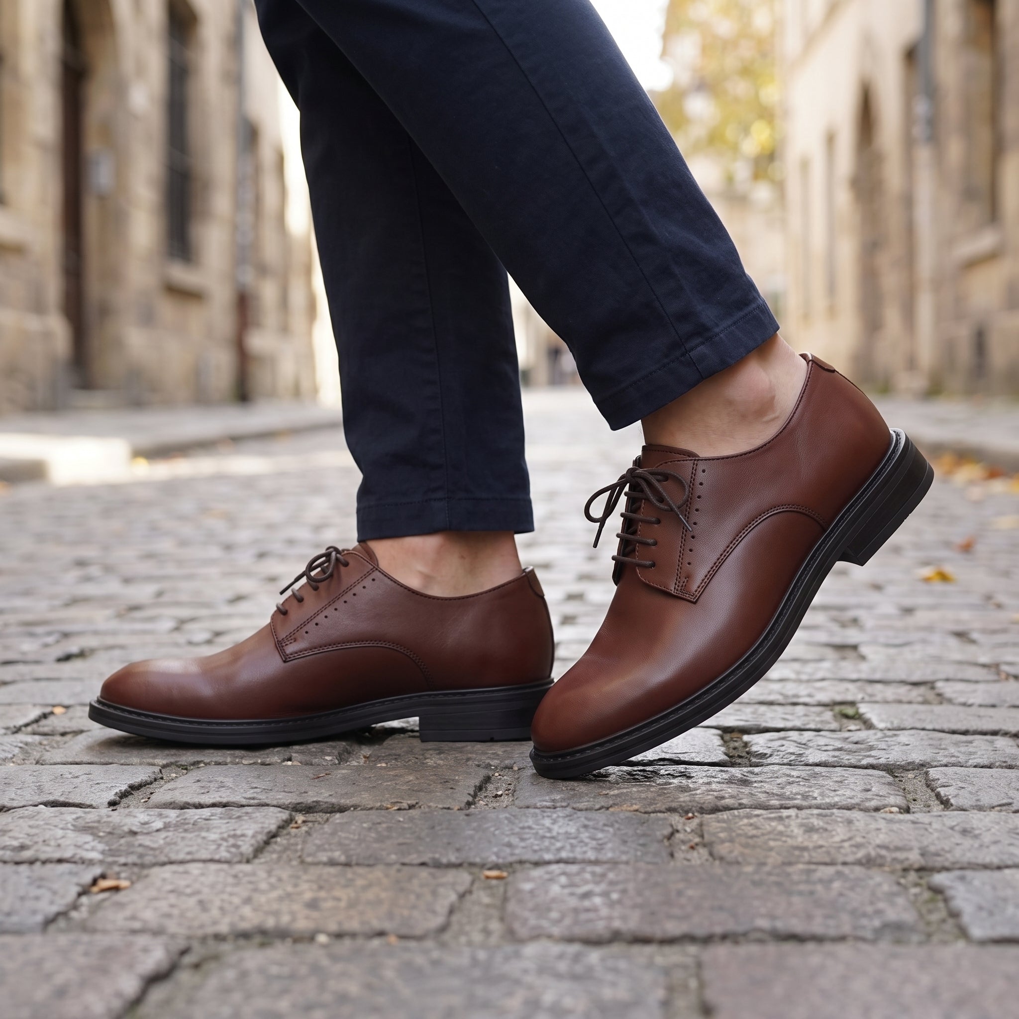 Men's Brown Plain-Toe Leather Derby Shoes — Hiscott