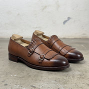 Men's Brown Plain-Toe Leather Double Monk Strap Shoes — Heytesbury — Heytesbury