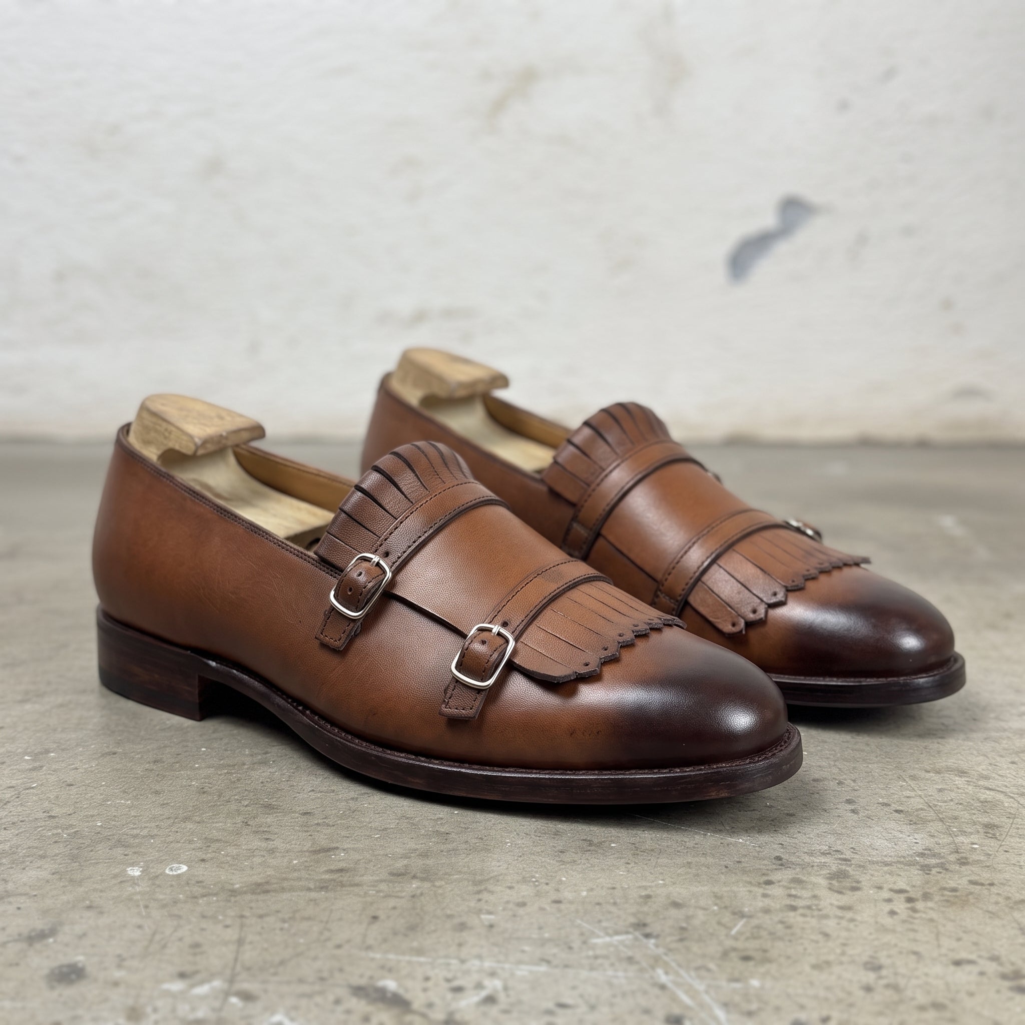 Men's Brown Plain-Toe Leather Double Monk Strap Shoes — Heytesbury — Heytesbury