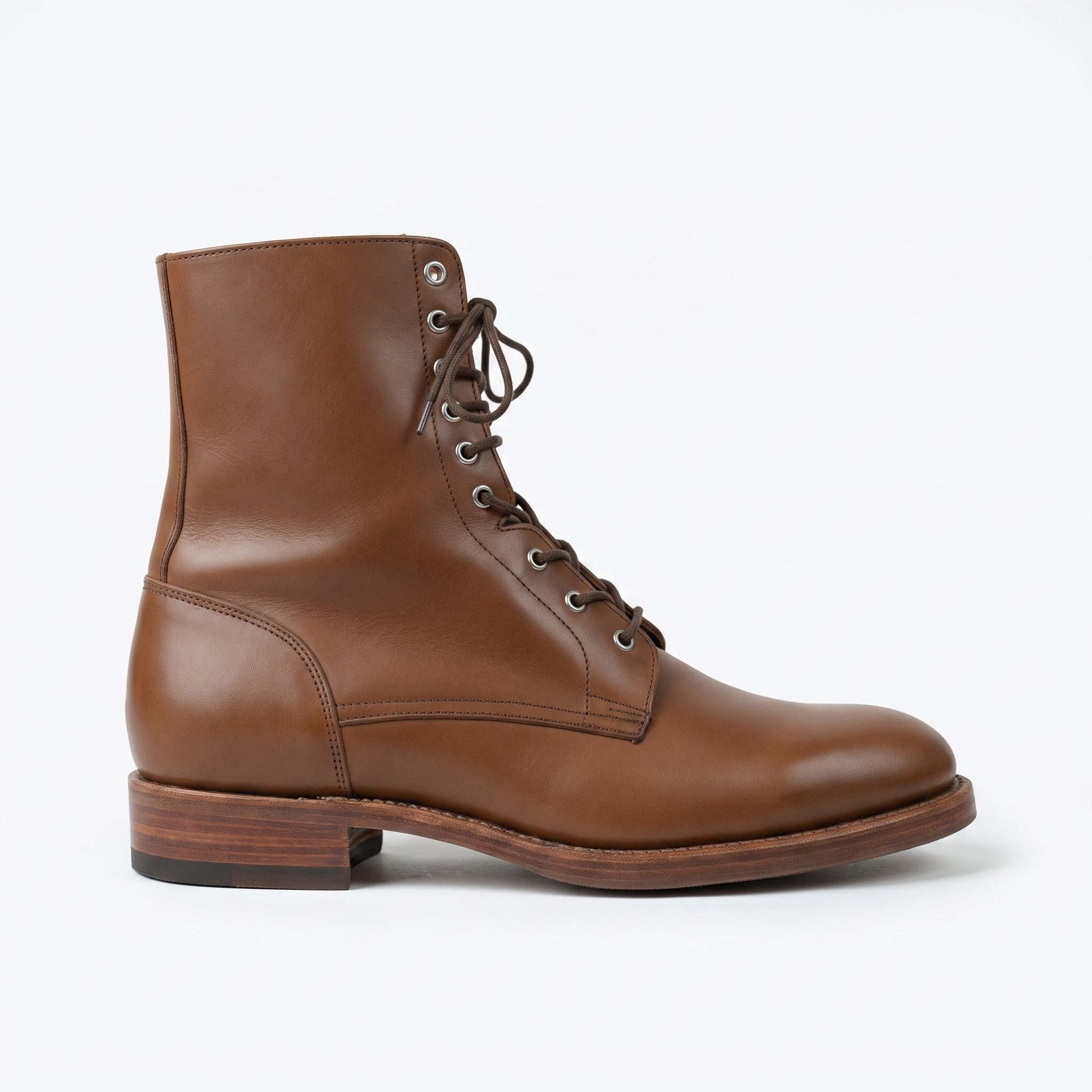 Men's Brown Plain-Toe Leather Combat Boots — Ashhurst