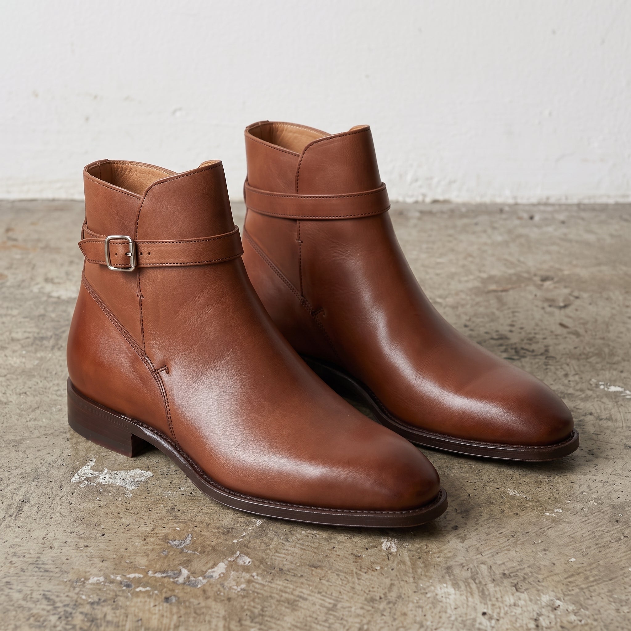 Men's Brown Plain-Toe Leather Jodhpur Boots — Brett