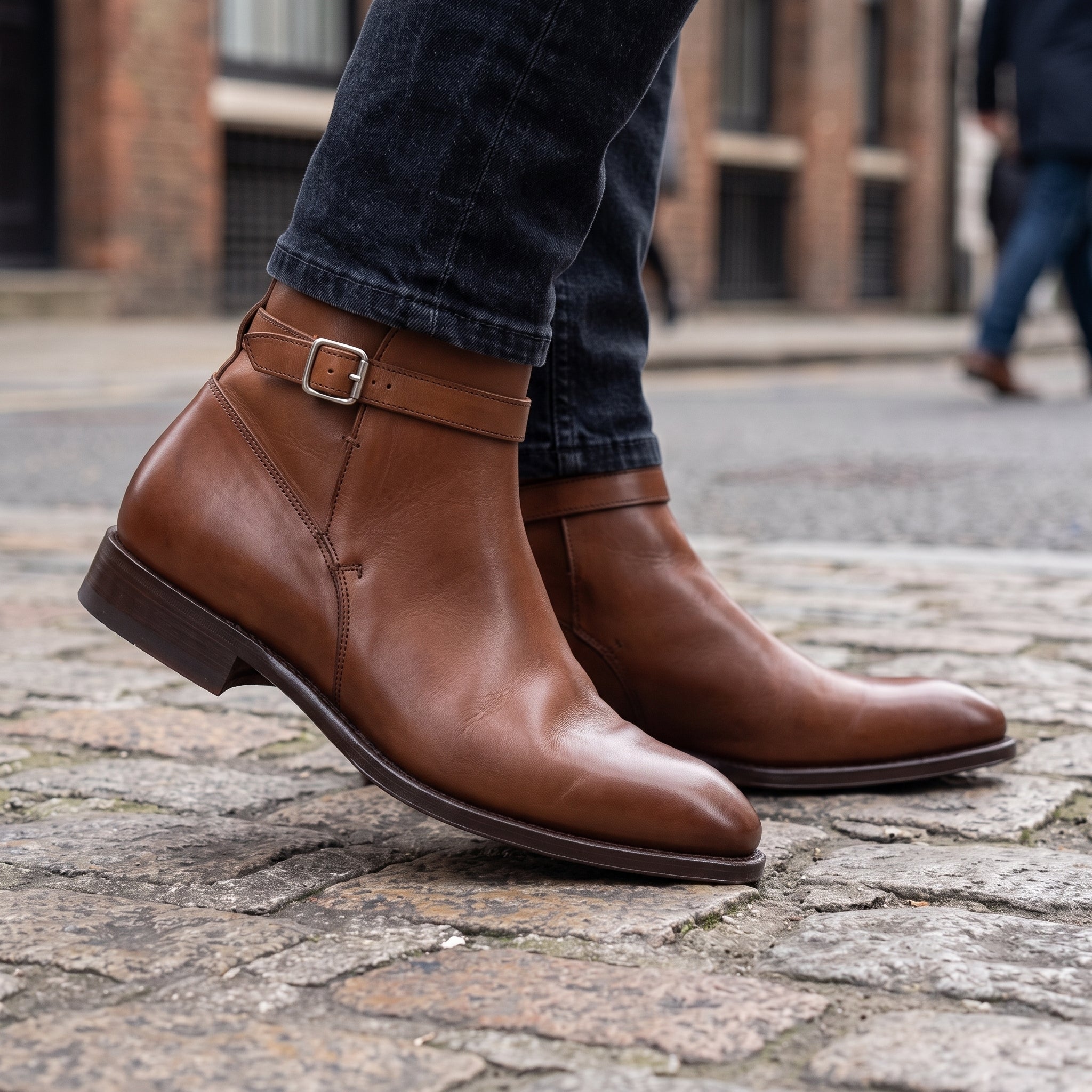 Men's Brown Plain-Toe Leather Jodhpur Boots — Brett