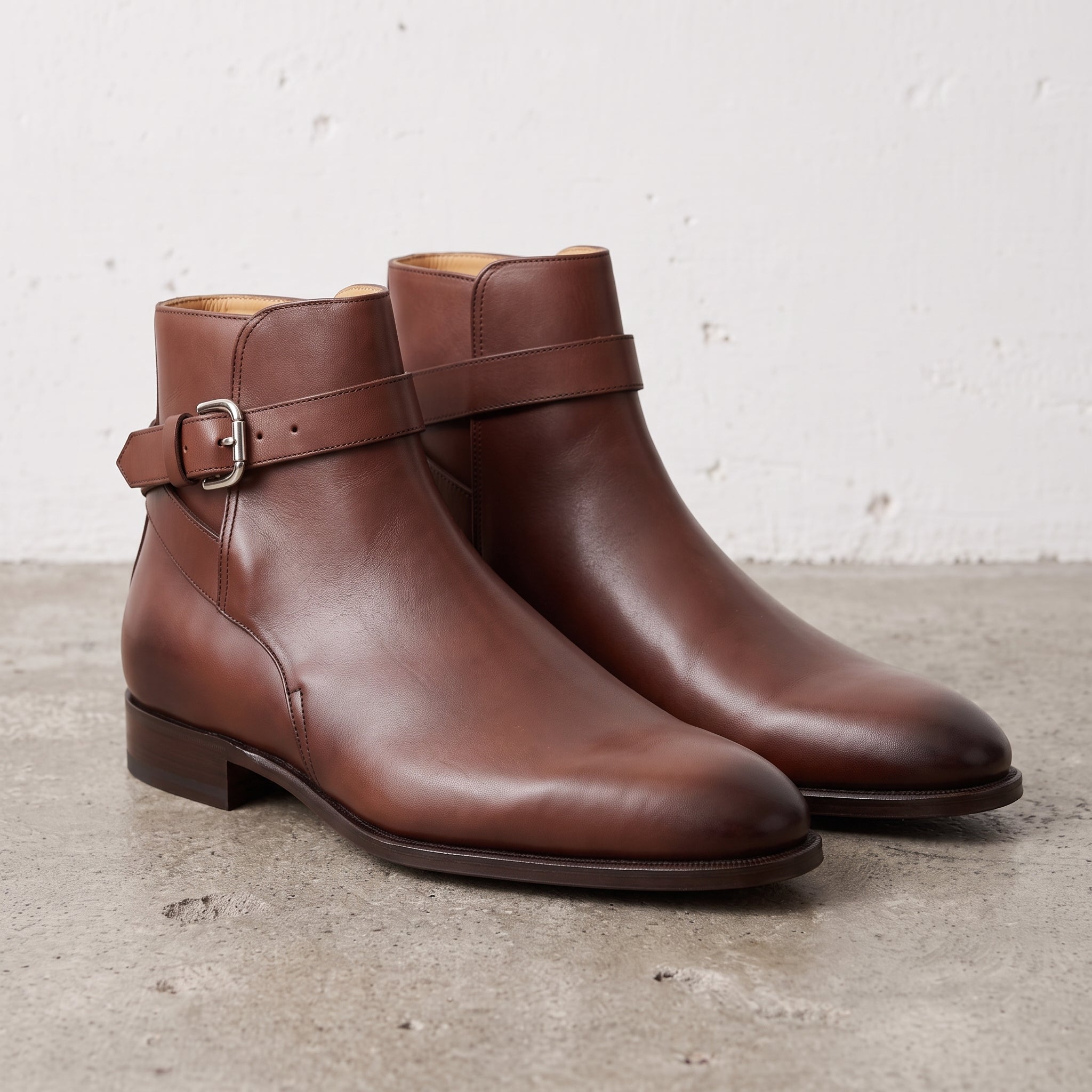 Men's Brown Plain-Toe Leather Monk Boots — Marden