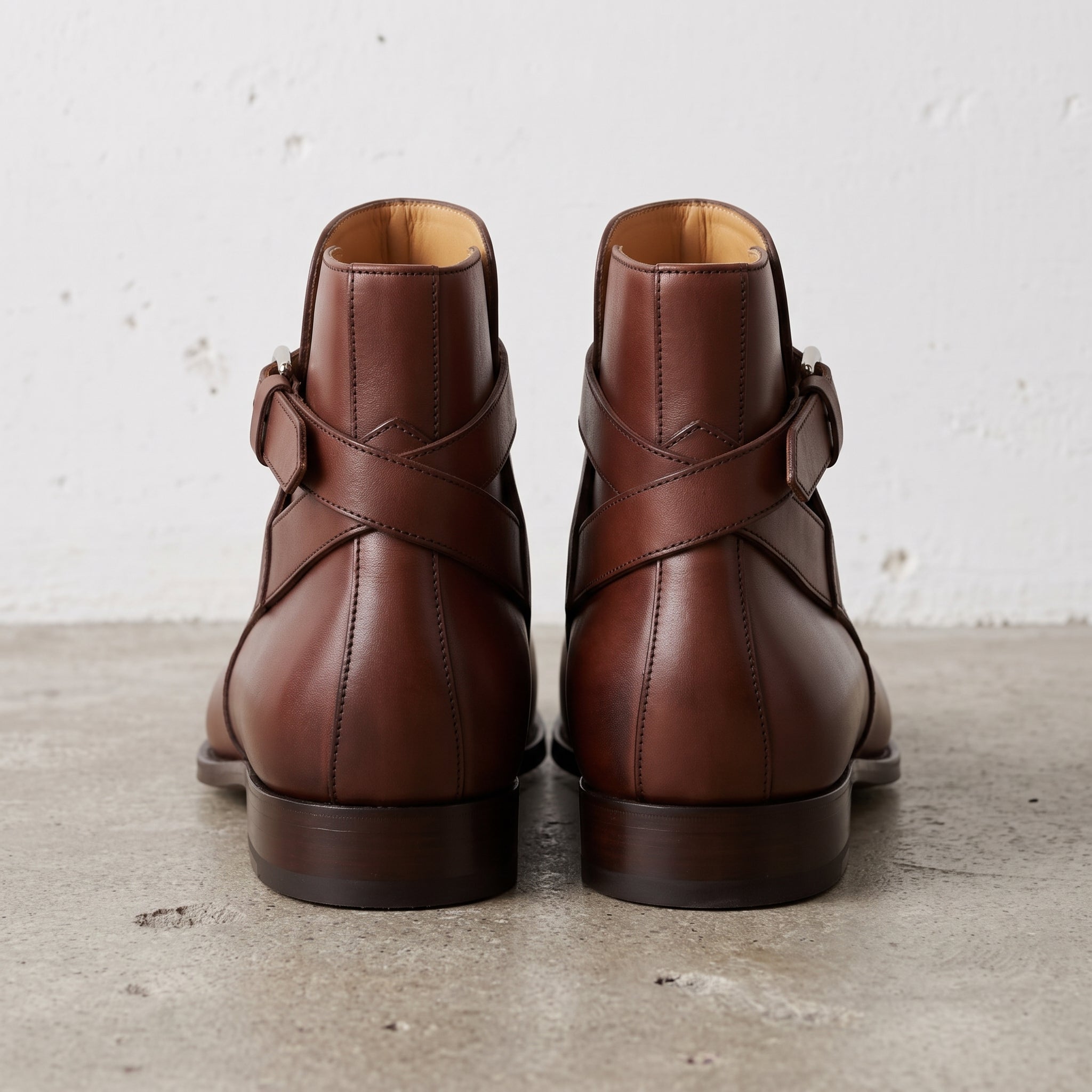 Men's Brown Plain-Toe Leather Monk Boots — Marden