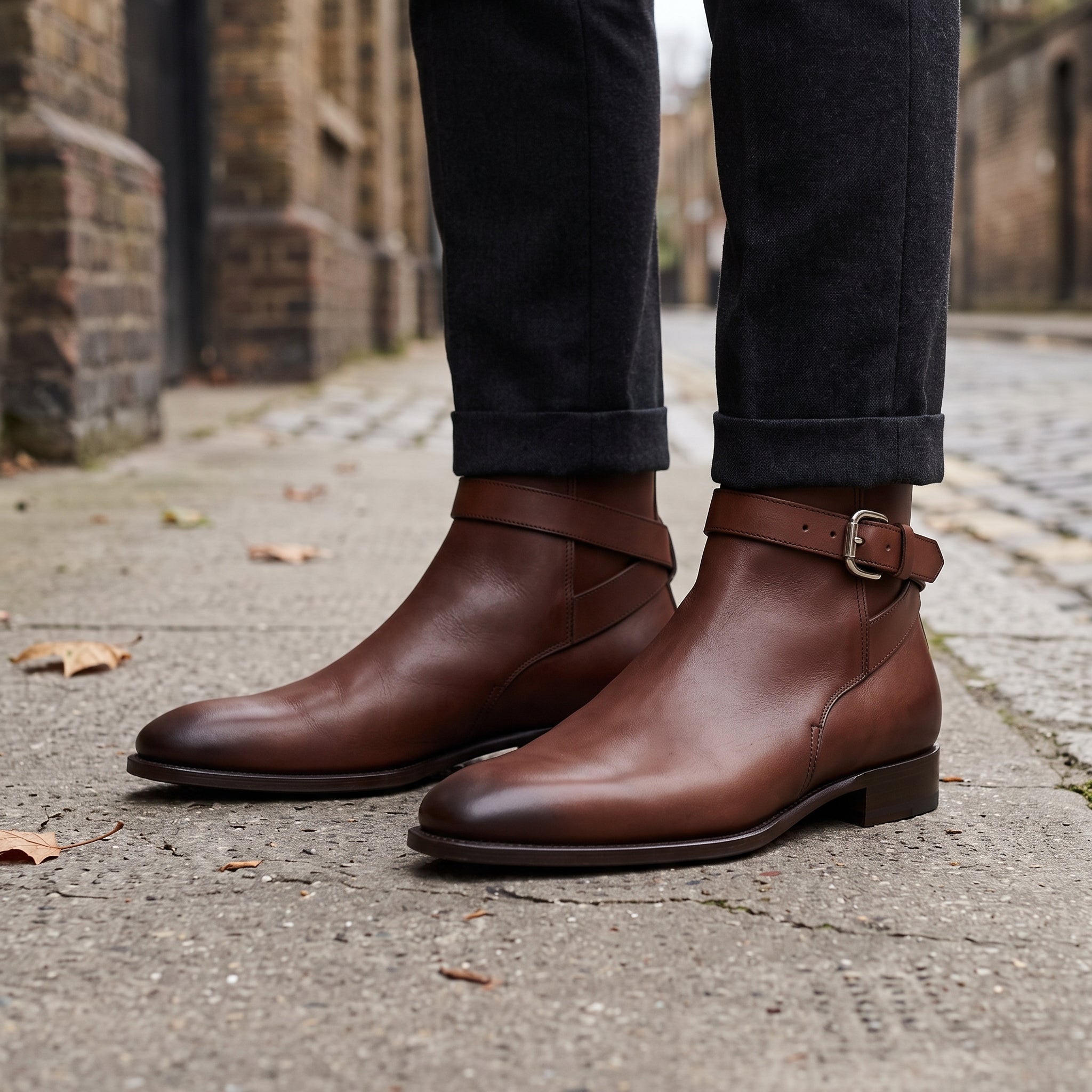 Men's Brown Plain-Toe Leather Monk Boots — Marden