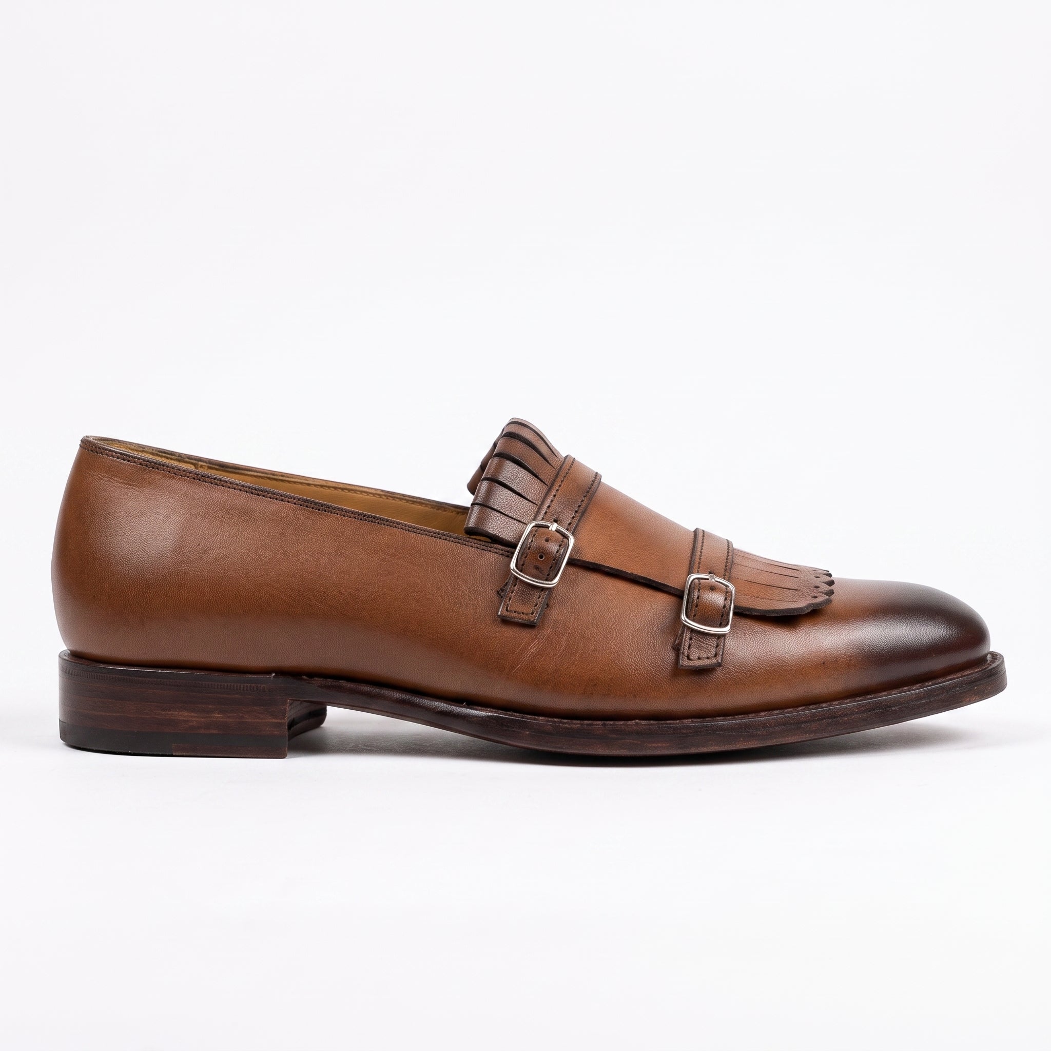 Men's Brown Plain-Toe Leather Double Monk Strap Shoes — Heytesbury — Heytesbury