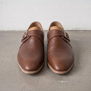 Men's Brown Plain-Toe Leather Monk Strap Shoes — Attley