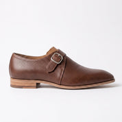 Men's Brown Plain-Toe Leather Monk Strap Shoes — Attley