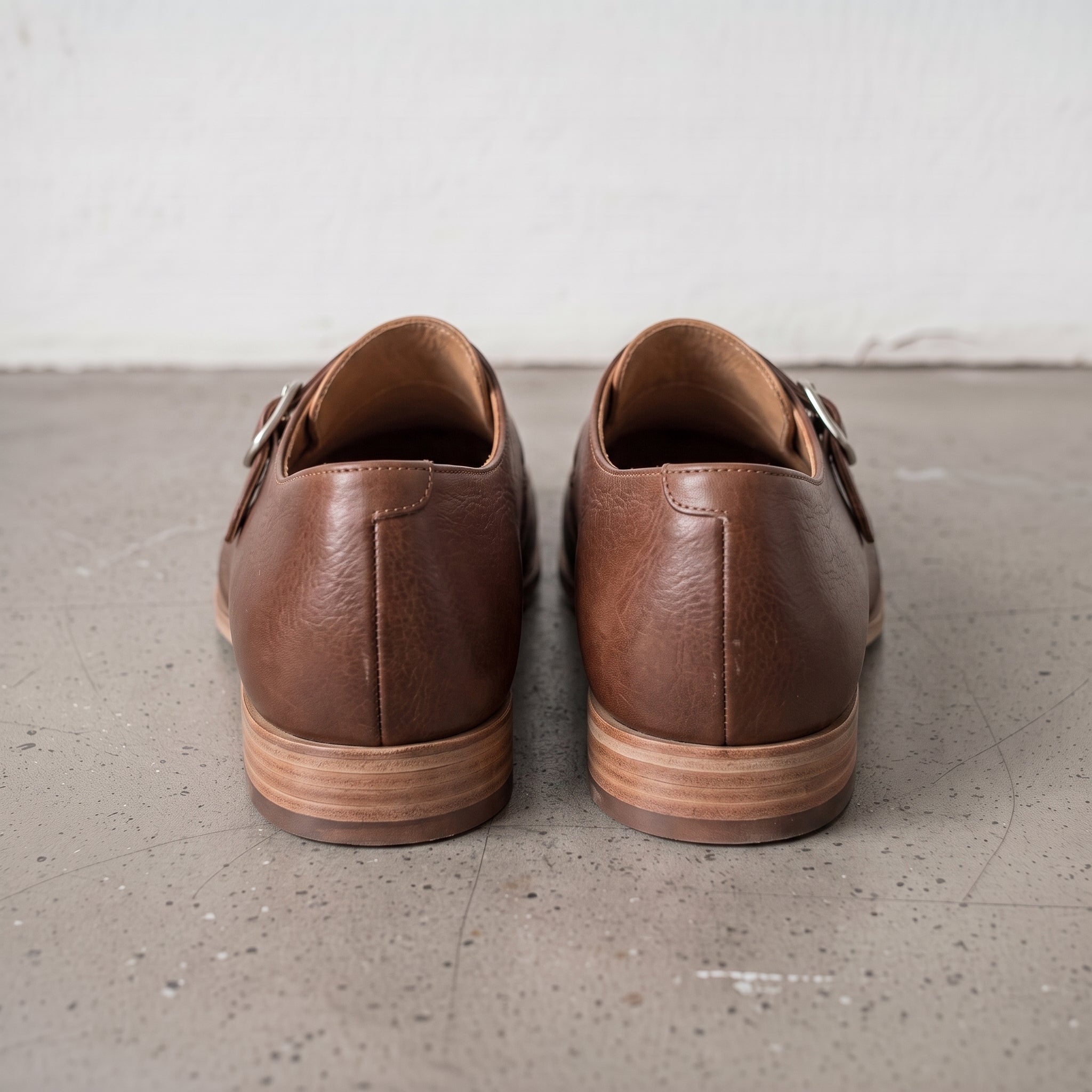Men's Brown Plain-Toe Leather Monk Strap Shoes — Attley
