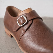Men's Brown Plain-Toe Leather Monk Strap Shoes — Attley