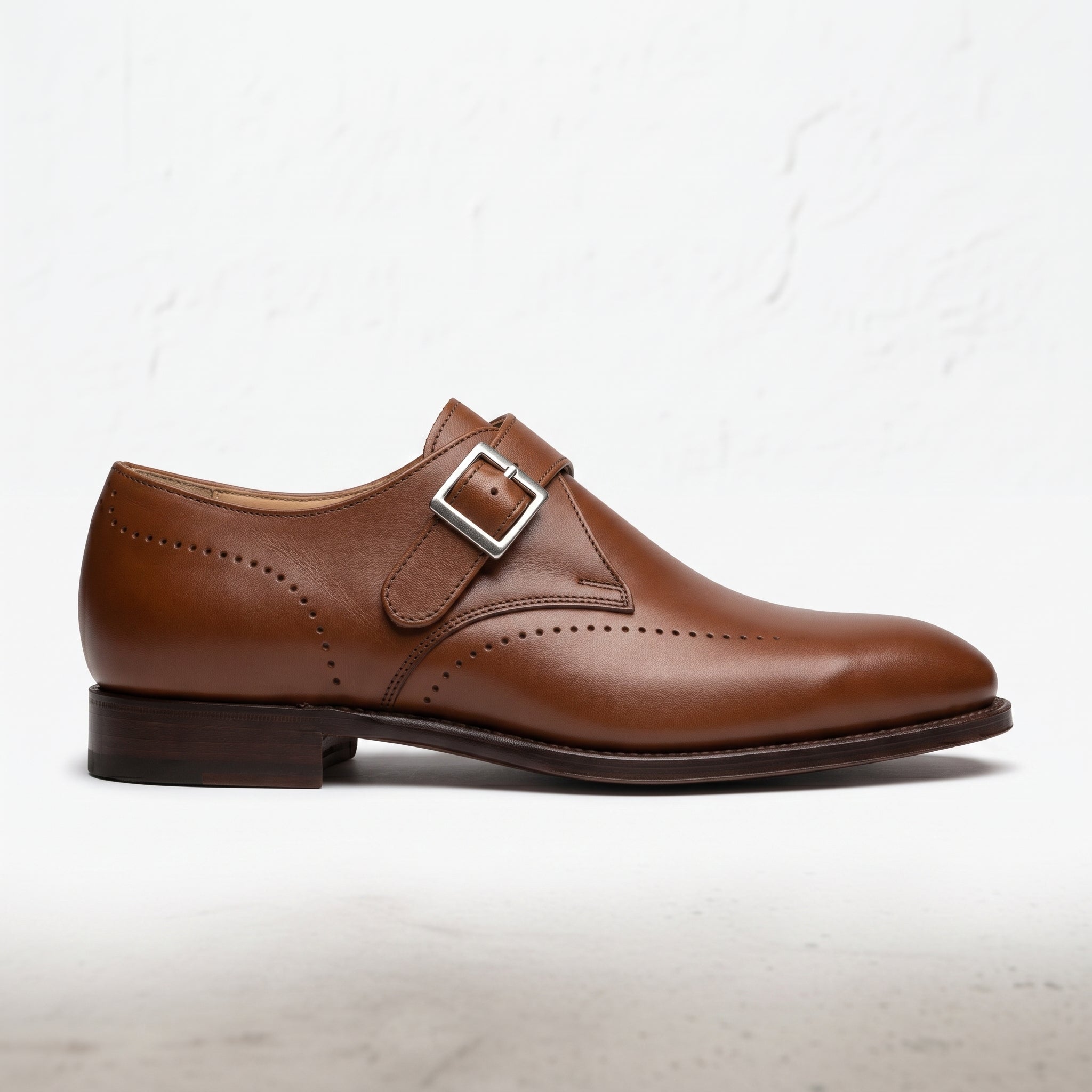 Men's Brown Plain-Toe Leather Monk Strap Shoes — Cullis