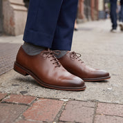 Men's Brown Plain-Toe Brogue Leather Oxfords — Ambridge