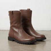 Men's Brown Plain-Toe Leather Zipper Boots — Cawley