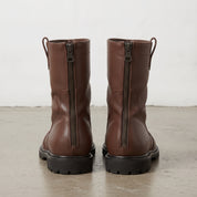 Men's Brown Plain-Toe Leather Zipper Boots — Cawley
