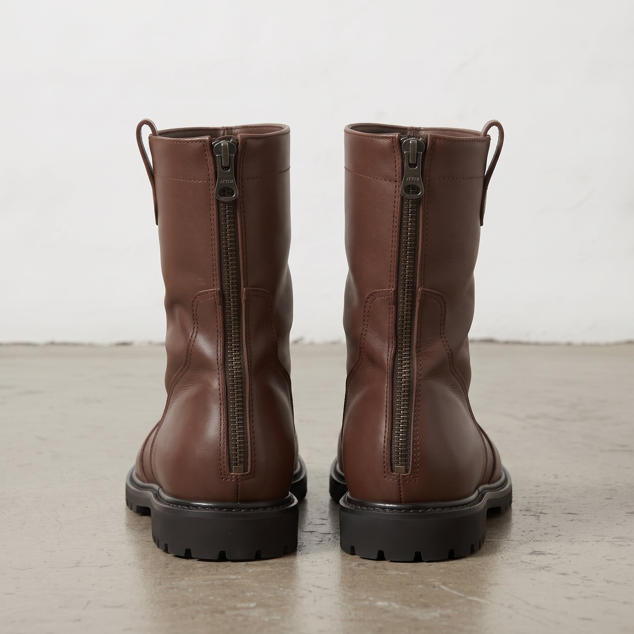 Men's Brown Plain-Toe Leather Zipper Boots — Cawley