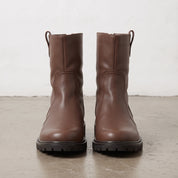 Men's Brown Plain-Toe Leather Zipper Boots — Cawley