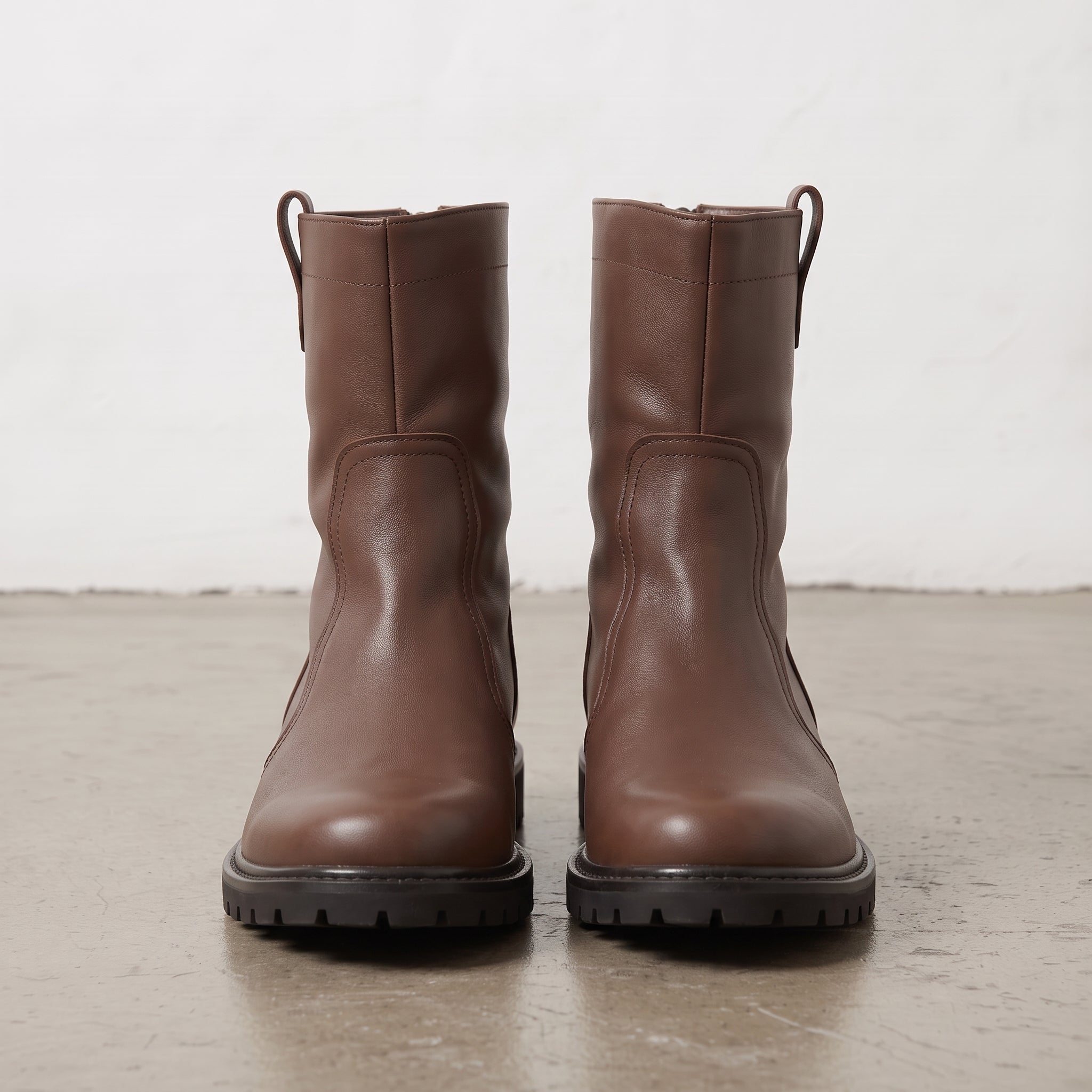 Men's Brown Plain-Toe Leather Zipper Boots — Cawley