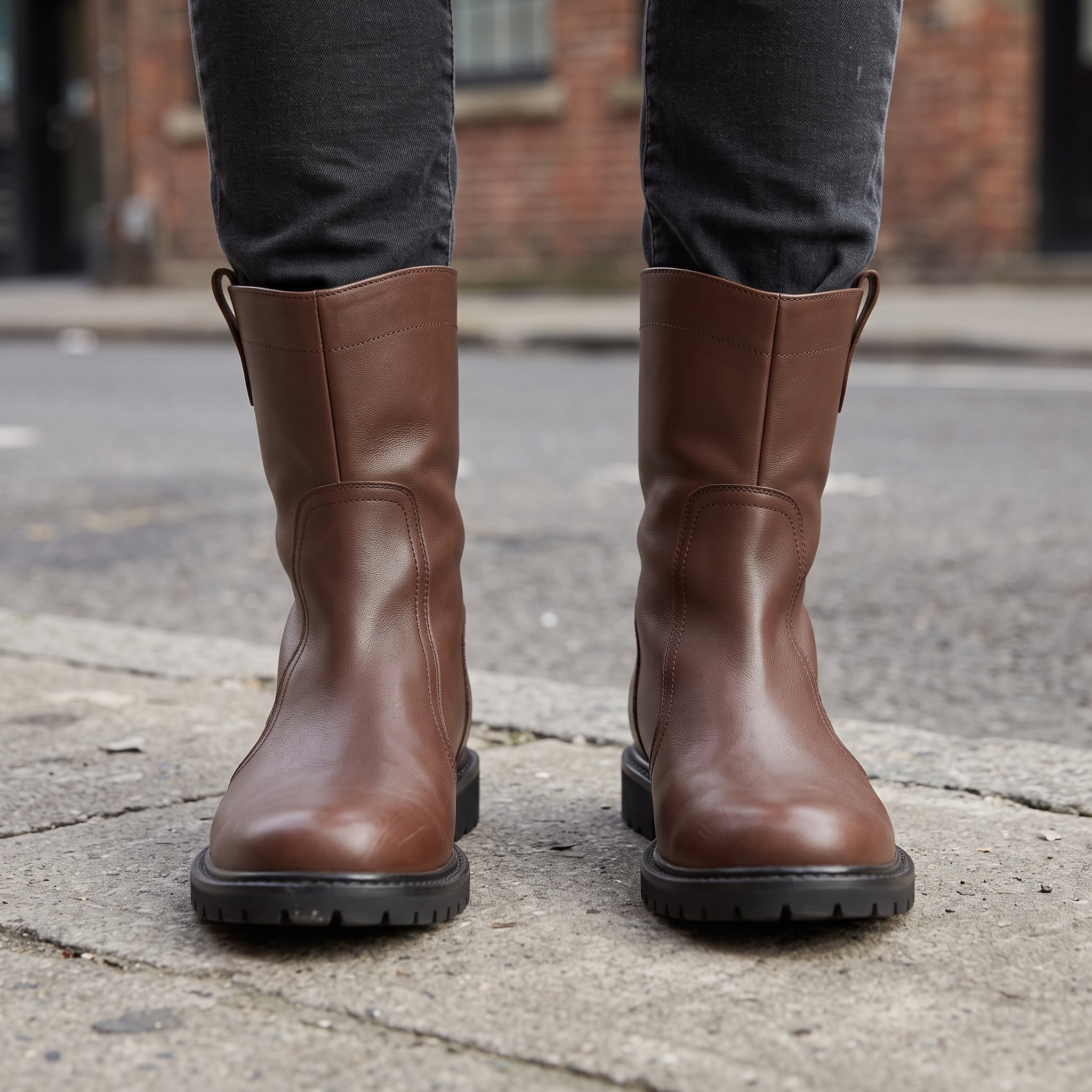 Men's Brown Plain-Toe Leather Zipper Boots — Cawley