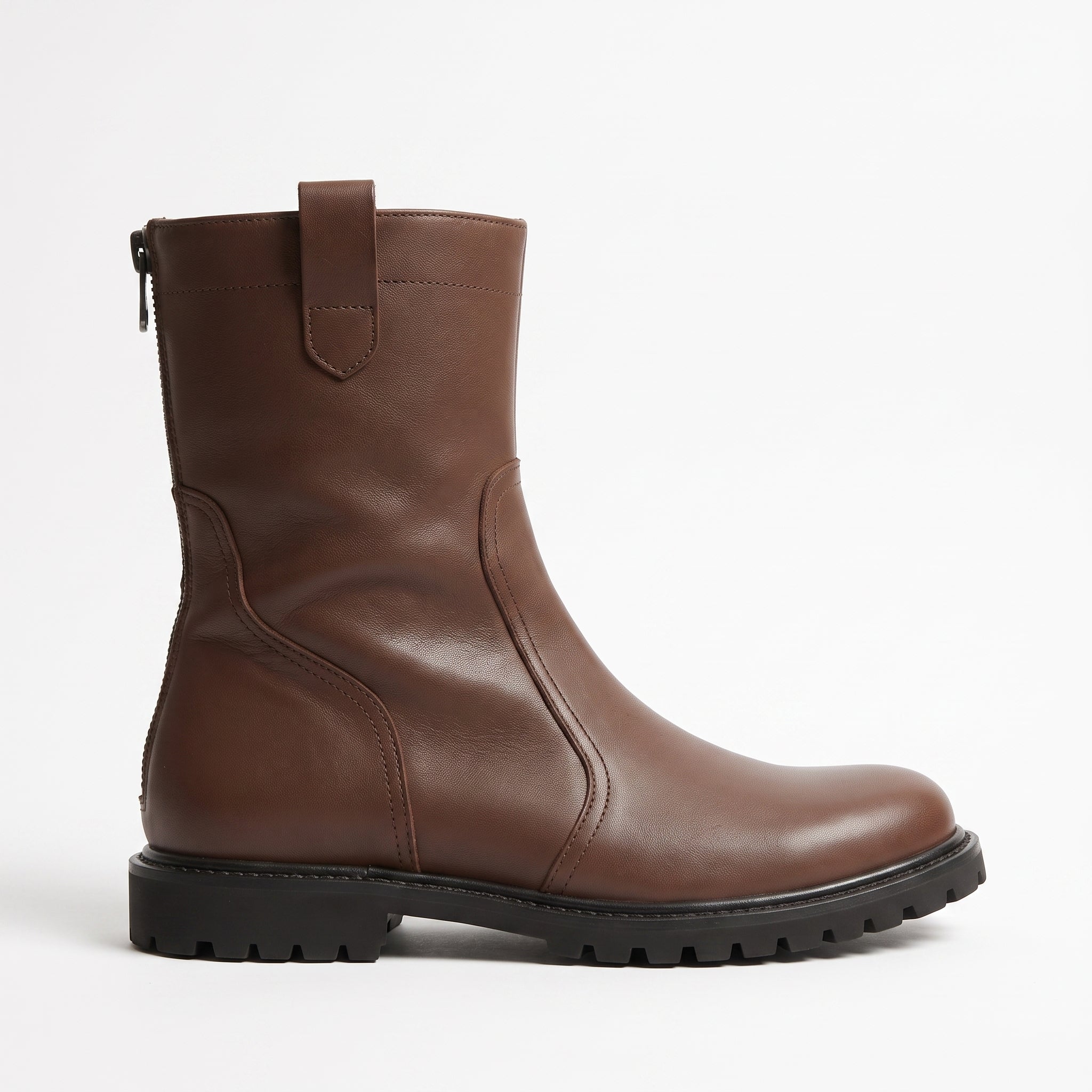 Men's Brown Plain-Toe Leather Zipper Boots — Cawley