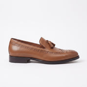 Men's Brown Plain-Toe Leather Tassel Loafers — Brinley